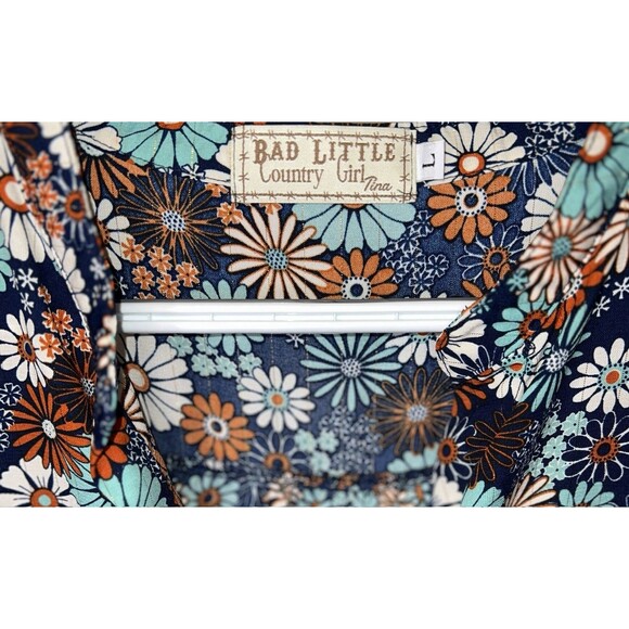 FLORAL WITH METALLIC THREAD SPLIT NECK LONG SLEEVE BOHO DRESS SIZE L - Picture 2 of 4